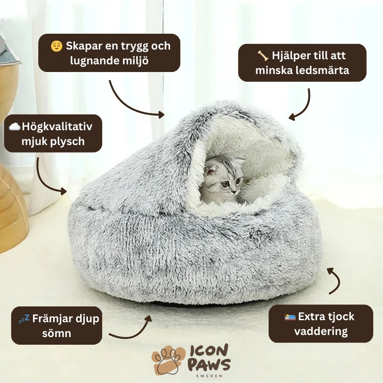 IconPaws® Lyxigt Lugnande Sovnäste – För Katter & Små Hundar