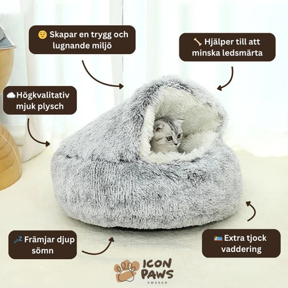 IconPaws® Lyxigt Lugnande Sovnäste – För Katter & Små Hundar